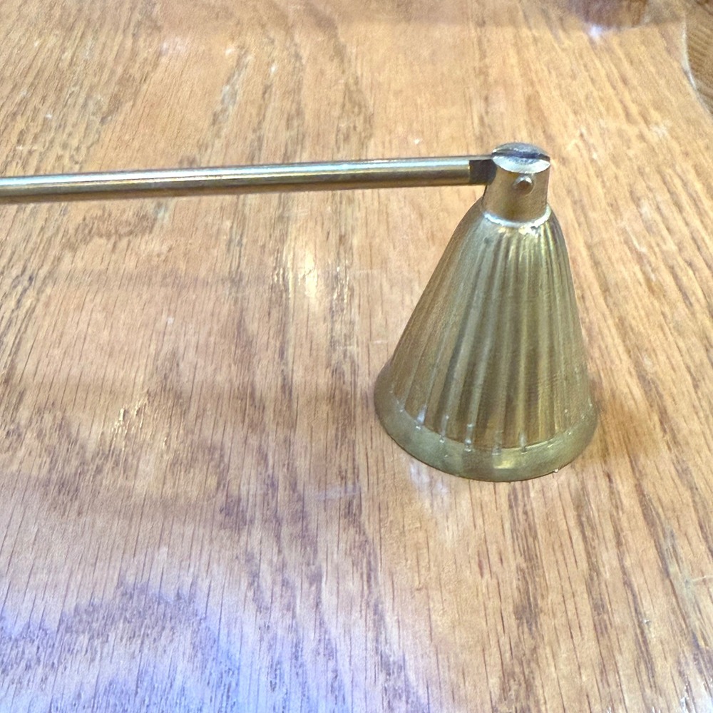 Vintage Solid Brass Candle Snuffer Long Handle Ribbed Bell Pivoting Head Gold